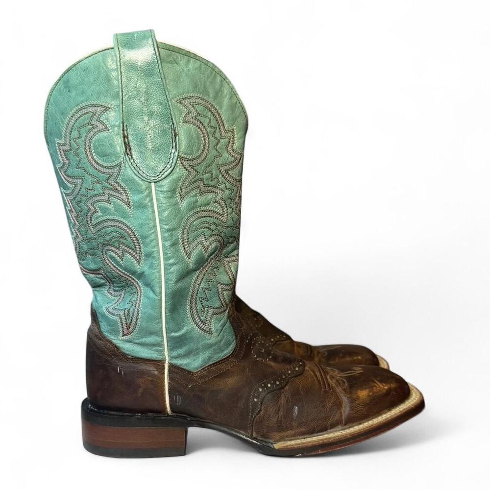 Dan Post Babs DP4937 Western Boots Womens 7.5 Brown Turquoise Square Toe Cowgirl - Picture 4 of 8